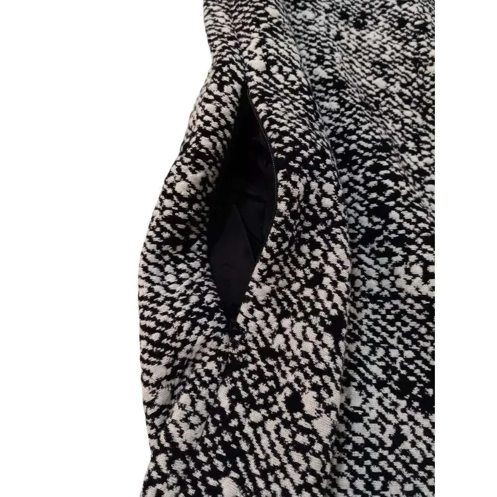 AKRIS PUNTO Woven Knit Sweater Dress 8 Tweed Textured Zip Side Pockets Black